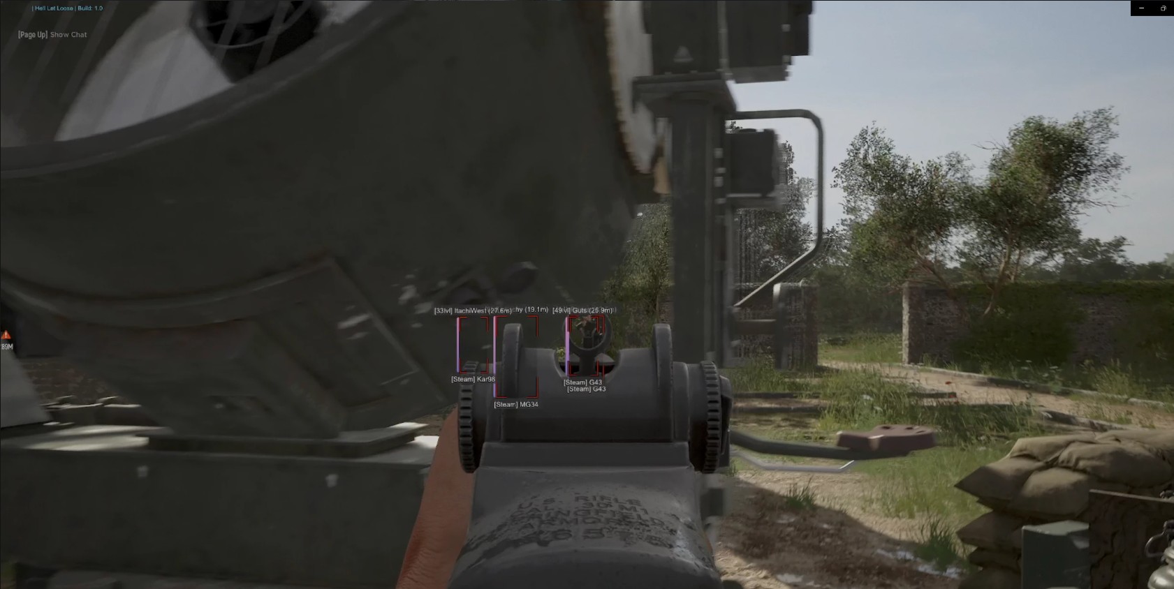 HLL Vietnam Hacks ESP wallhack — enemy boxes, names, levels and distances visible through iron sights in a live Hell Let Loose: Vietnam match