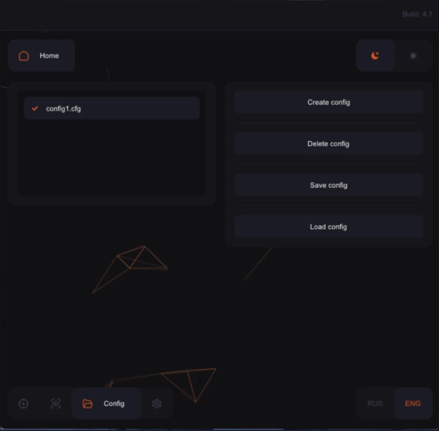Ares config tab — create, delete, save and load config profiles